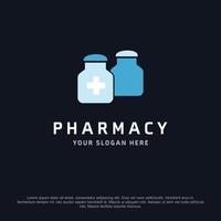 farmacia logo design con tipografia e buio sfondo vettore
