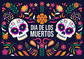 dia de los muertos, giorno di il morto o Halloween saluto carta, striscione, invito. zucchero tatoo teschi, calendula fiori, catrina Calavera tradizionale Messico scheletro decorazione vettore illustrazione.