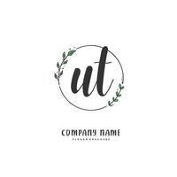 ut iniziale grafia e firma logo design con cerchio. bellissimo design manoscritto logo per moda, squadra, nozze, lusso logo. vettore