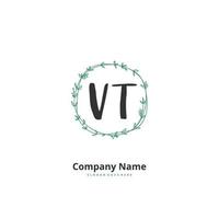 vt iniziale grafia e firma logo design con cerchio. bellissimo design manoscritto logo per moda, squadra, nozze, lusso logo. vettore