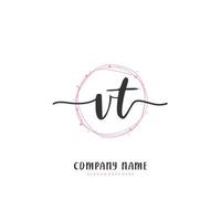 vt iniziale grafia e firma logo design con cerchio. bellissimo design manoscritto logo per moda, squadra, nozze, lusso logo. vettore