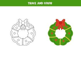 tracciare e colore carino Natale ghirlanda. foglio di lavoro per bambini. vettore