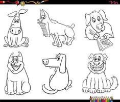 cartoni animati cani personaggi animali set da colorare pagina vettore