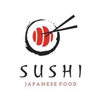 Sushi logo modello design.frutti di mare o tradizionale giapponese cucina con salmone, delizioso cibo.logo per giapponese ristorante, sbarra, Sushi negozio. vettore