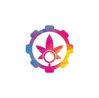 canapa ricerca Ingranaggio forma logo design vettore modello. marijuana foglia e lente di ingrandimento logo combinazione. canapa e ingrandimento simbolo o icona