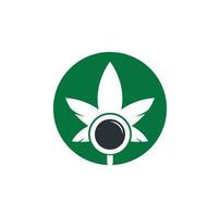 canapa ricerca logo design vettore modello. marijuana foglia e lente di ingrandimento logo combinazione. canapa e ingrandimento simbolo o icona.