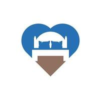 letto cuore forma vettore logo design. letto memorizzare icona logo design