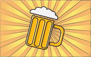 un' gustoso bicchiere di alcolizzato giallo schiumoso birra nel un' boccale su un' sfondo di astratto giallo raggi. vettore illustrazione