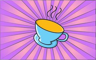 delizioso porcellana bicchiere tazza di Presto tonificante aromatico caffè su un' sfondo di astratto viola raggi. vettore illustrazione