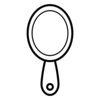 nero e bianca semplice lineare icona di un' di moda affascinante ovale specchio per l'applicazione trucco con un' maniglia per bellezza guida. vettore illustrazione