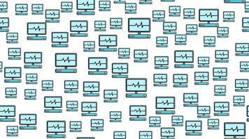 senza soluzione di continuità modello struttura di infinito ripetitivo scientifico medicina con il pulse e cardiogramma di moderno digitale il computer portatile computer con monitor su un' bianca sfondo. vettore illustrazione