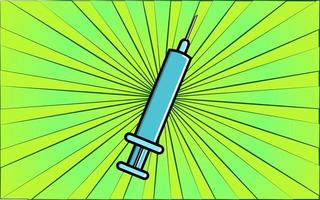 medico farmacologico guarigione sterile monouso plastica siringa per iniezione e Salute cura su un' sfondo di astratto verde raggi. vettore illustrazione
