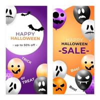 3d vettore verticale vendita bandiera per contento Halloween con fantasma palloncini design