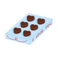 cuore sagomato cioccolato caramelle nel scatola isolato su bianca sfondo. vettore piatto illustrazione per San Valentino giorno