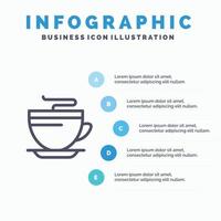 tè caffè tazza pulizia linea icona con 5 passaggi presentazione infografica sfondo vettore