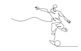 continuo linea disegno di calcio calcio giocatore tiro palla vettore