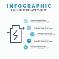 batteria eco ecologia energia ambiente linea icona con 5 passaggi presentazione infografica sfondo vettore