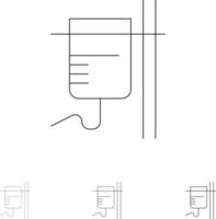 assistenza sanitaria medico reidratazione trasfusione grassetto e magro nero linea icona impostato vettore