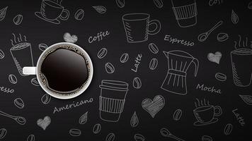 tazza di caffè sullo sfondo doodle disegnato a mano