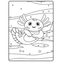 Axolotl colorazione libro pagine per bambini vettore