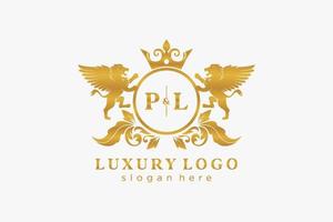 iniziale pl lettera Leone reale lusso logo modello nel vettore arte per ristorante, regalità, boutique, bar, Hotel, araldico, gioielleria, moda e altro vettore illustrazione.