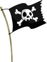 pirata bandiera. cranio e ossatura su nero nastro. elemento di Morte. emblema e simbolo di furto e ladro. cartone animato piatto illustrazione. gioviale roger vettore