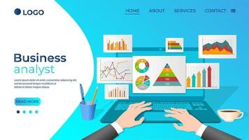 attività commerciale analista.a uomo d'affari studi dati su il suo laptop.il concetto di a distanza opera, ufficio opera, e freelance.infografica di attività commerciale e finanza.flat vettore illustrazione.