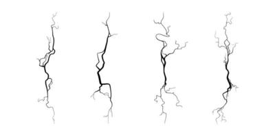 crepa su calcestruzzo o terra dovuto per invecchiamento o siccità. impostato di fessure isolato nel bianca sfondo. vettore illustrazione
