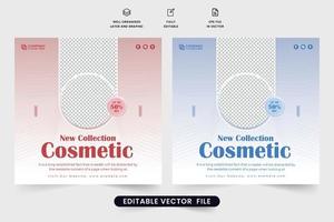 bellezza cura e cosmetico vendita sociale media modello vettore con sconto offerta. cosmetico attività commerciale promozionale ragnatela bandiera modello con blu e rosso colori. bellezza Prodotto vendita modello per marketing.