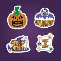 Halloween badge adesivi collezione cartone animato mano disegnato piatto vettore