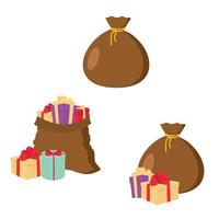 Marrone sacco di Santa Claus con regali. vettore illustrazione