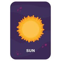 sole. vettore spazio veloce carta. inglese linguaggio gioco con carino astronauta, razzo, pianeta, cometa, alieno per bambini. astronomia flashcard con divertente personaggi. semplice educativo stampabile foglio di lavoro