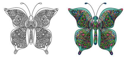 impostato la farfalla. colorazione pagina nel zentangle stile. vettore