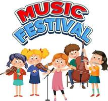 musica Festival testo con bambini giocando musicale strumento vettore