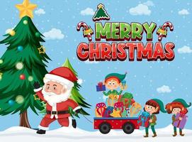 Santa Claus e elfi consegna regalo per Natale vettore