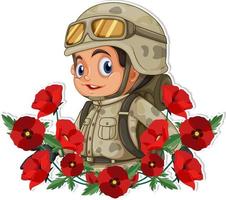 soldato con papavero cartone animato personaggio vettore