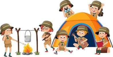 bambini campeggio all'aperto con tenda vettore