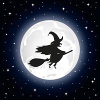 silhouette di un' strega su un' sfondo di il pieno Luna vettore