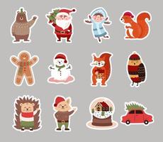 Natale vettore impostato di cartone animato personaggi e adesivi, Santa claus, neve fanciulla e altri. vettore illustrazione