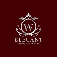 lettera w elegante le foglie e corona cresta vettore logo design