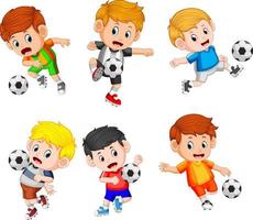collezione di il profesional bambini giocare calcio vettore