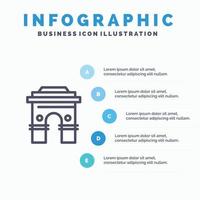 cultura globale induismo India indiano Sri Lanka tempio linea icona con 5 passaggi presentazione Infografica vettore