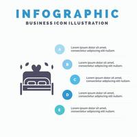 letto amore cuore nozze solido icona infografica 5 passaggi presentazione sfondo vettore