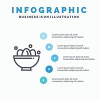 ciotola celebrazione Pasqua uovo nido linea icona con 5 passaggi presentazione infografica sfondo vettore