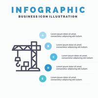 architettura costruzione gru linea icona con 5 passaggi presentazione infografica sfondo vettore