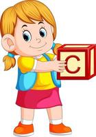 poco ragazza Tenere il alfabeto cubo vettore