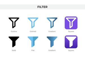 filtro icona nel diverso stile. filtro vettore icone progettato nel schema, solido, colorato, pendenza, e piatto stile. simbolo, logo illustrazione. vettore illustrazione