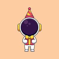 carino compleanno astronauta cartone animato portafortuna scarabocchio arte mano disegnato concetto vettore kawaii icona illustrazione