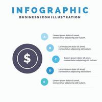 dollaro moneta logistica globale solido icona infografica 5 passaggi presentazione sfondo vettore