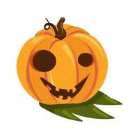 Halloween zucca con contento viso su bianca vettore